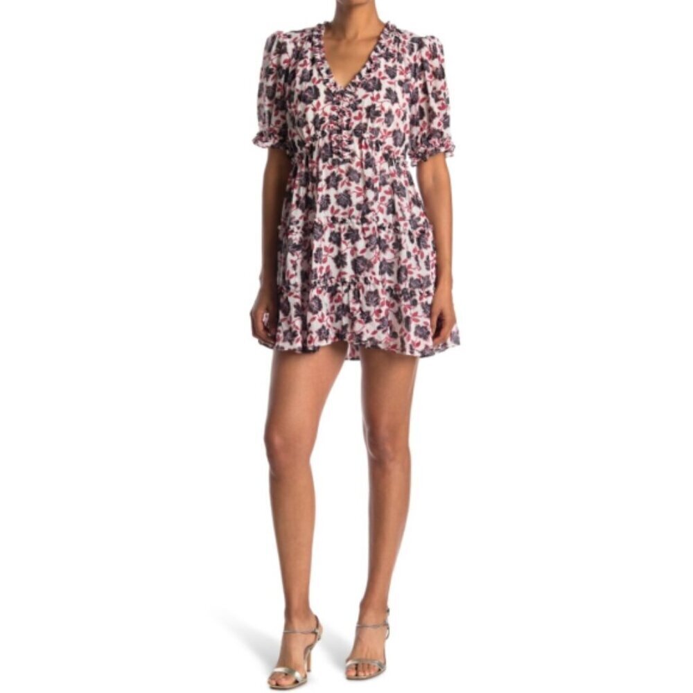 CINQ À SEPT 'Tish' Floral-Print Ruffle-Trim Mini-Dress, Ivory Multi